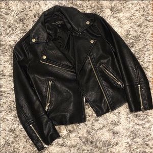 Black cropped leather jacket